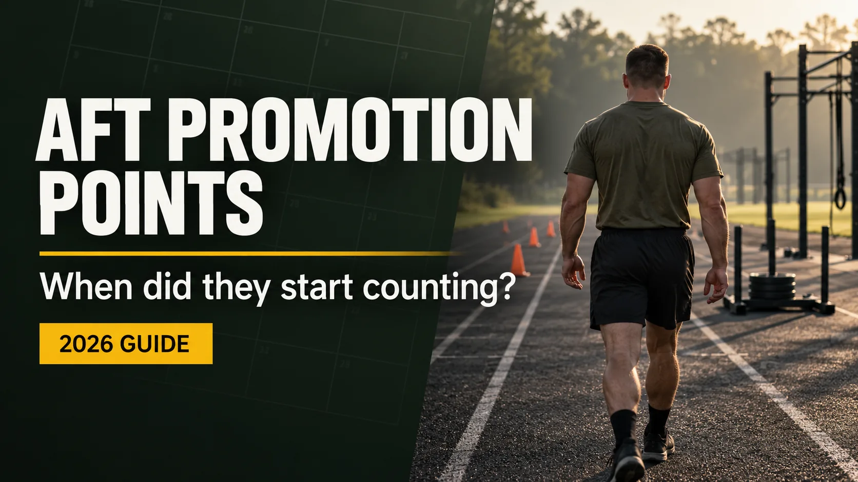 Soldier walking away on a track beside a 2026 AFT promotion points timeline headline