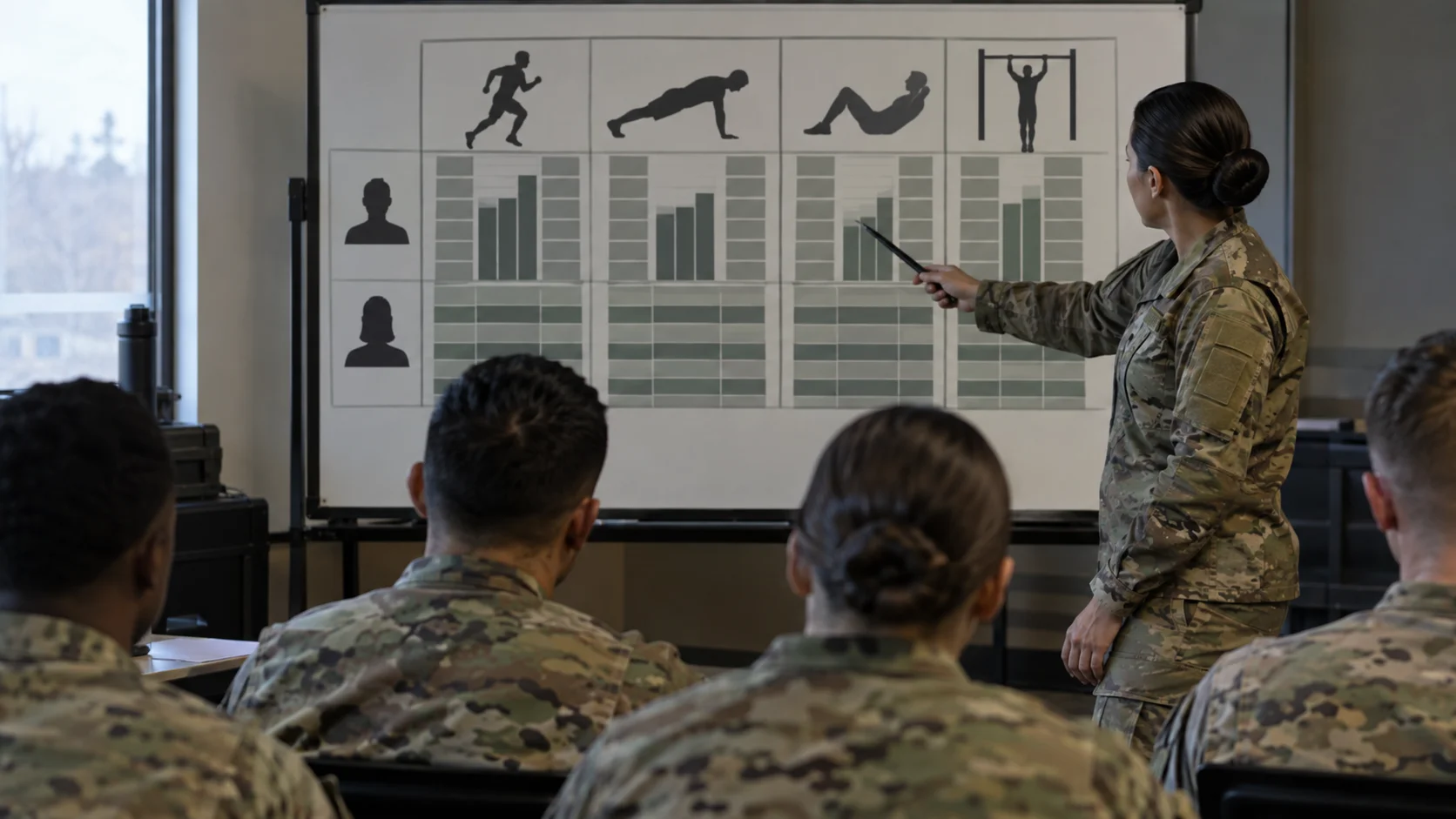 Soldier reviewing Army Fitness Test scorecard paperwork and recorded event results