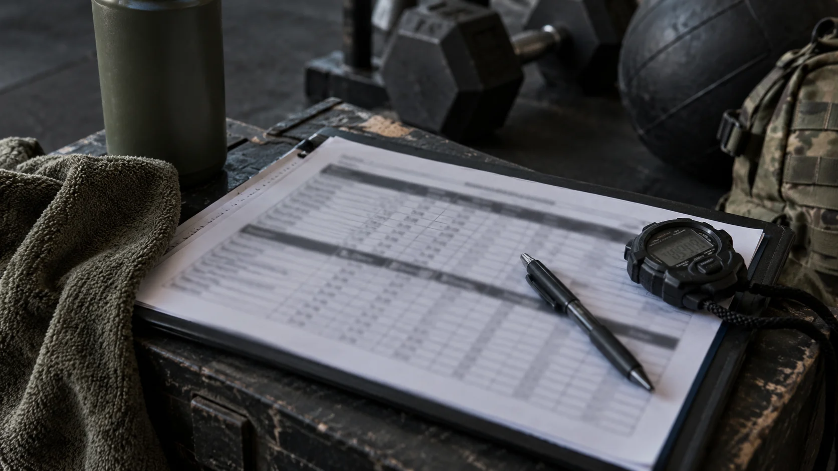 Army personnel receiving a briefing about fitness test scoring