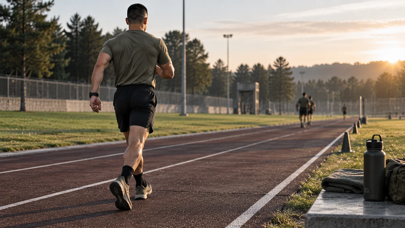 Soldiers training the Sprint-Drag-Carry movements on an outdoor Army course